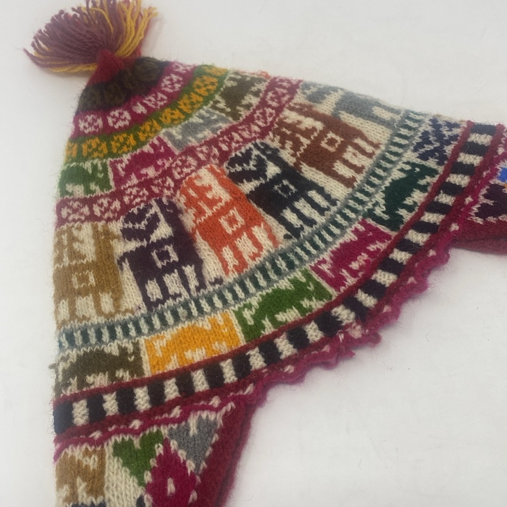 Bohemian Style lpacca Lamas Winter Knit Hat Multi Color Vibrant Tassel
